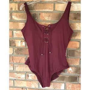 Mossimo Women’s One Piece Burgundy Swimsuit Size Large
